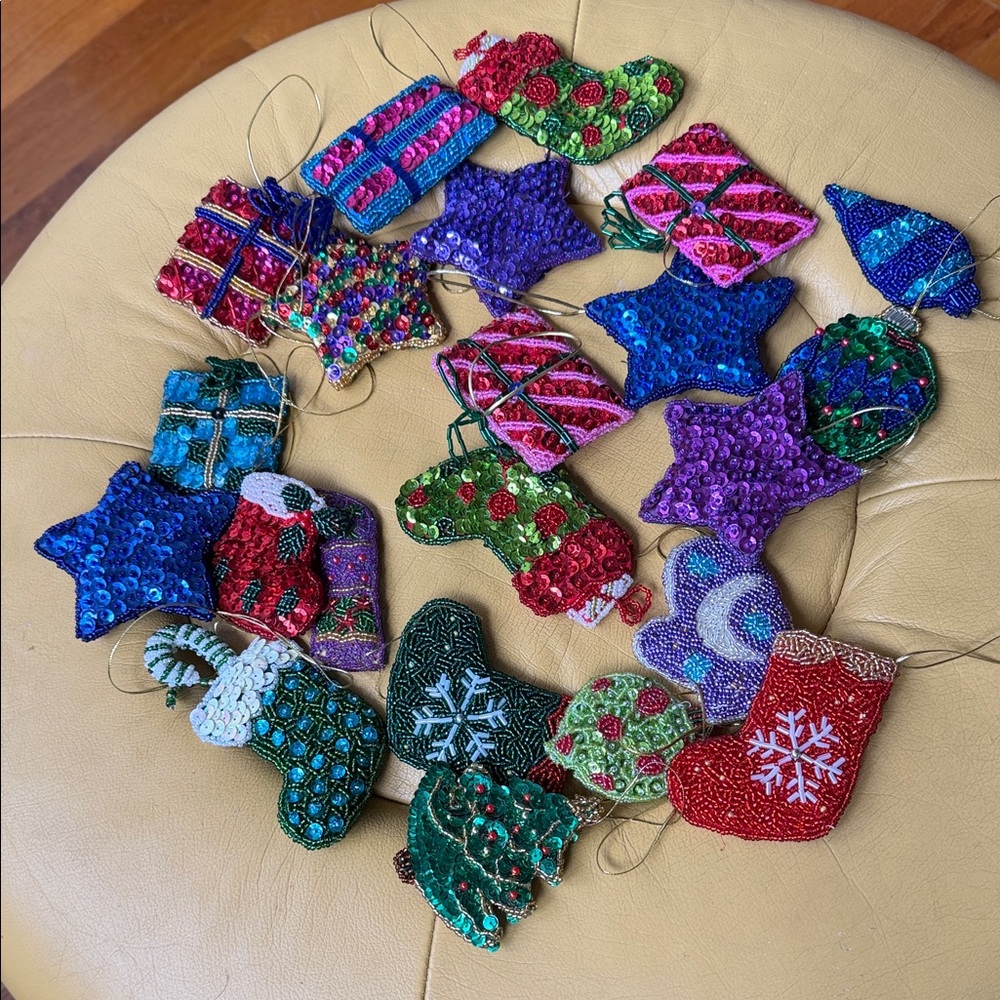 Colorful Beaded Christmas Ornaments Set of 22